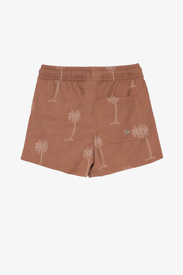 Beach Scout Drawstring Swim Shorts-Brown Plam Tree