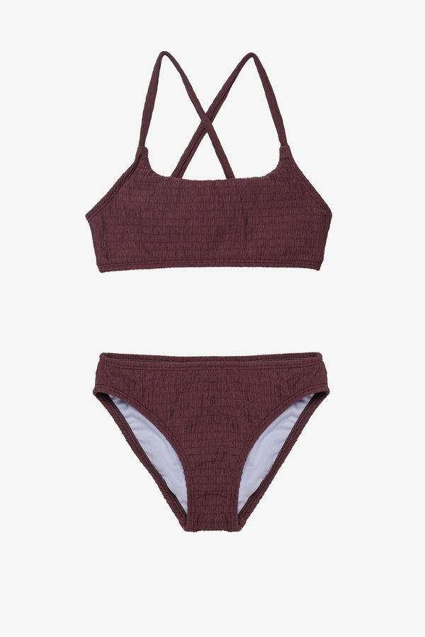 Neapolitan Textured Criss Cross Strap Swim Set-Brown