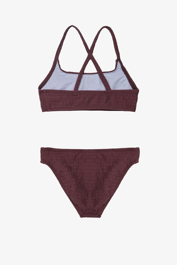 Neapolitan Textured Criss Cross Strap Swim Set-Brown