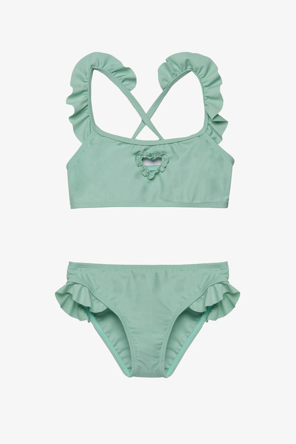 Girls Green Ruffle Criss-Cross Bikini Set