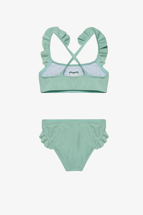 Girls Green Ruffle Criss-Cross Bikini Set