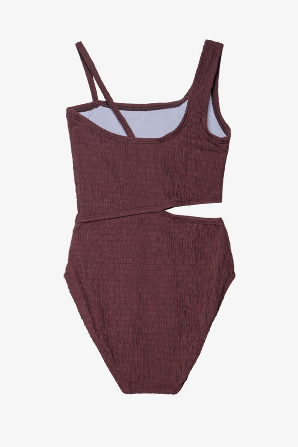 Girls Brown Textured One-Shoulder Swimsuit