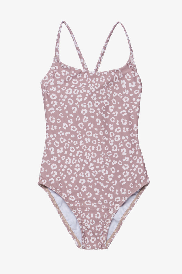 Girls Leopard Print Criss-Cross Back Swimsuit