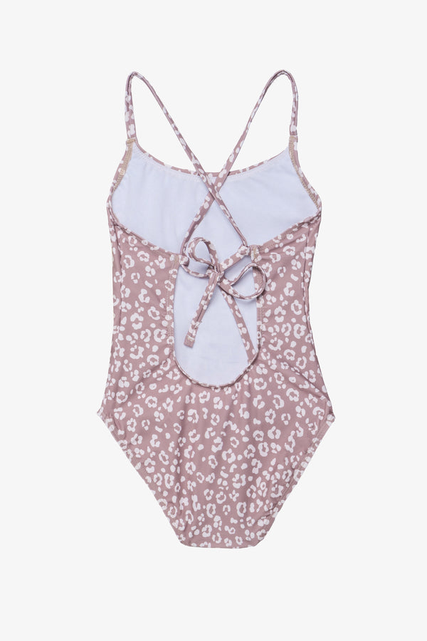 Girls Leopard Print Criss-Cross Back Swimsuit