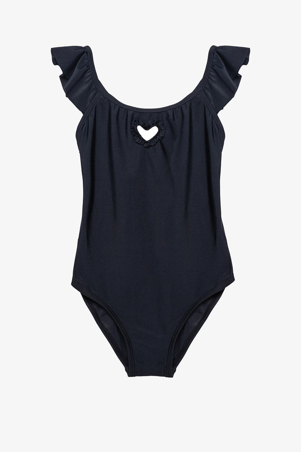 Girls Black Ruffle Strap Swimsuit