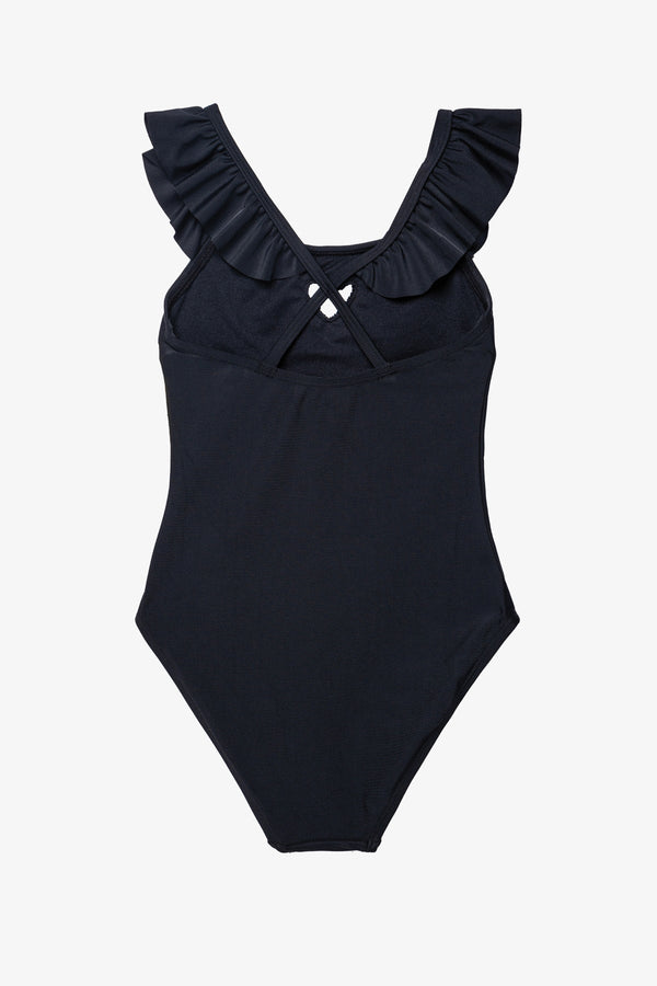Girls Black Ruffle Strap Swimsuit
