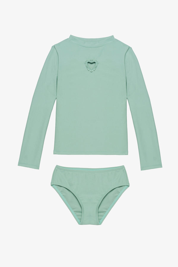 Girls Green Long Sleeve Rash Guard Set