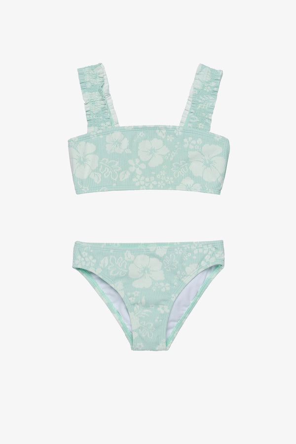 Girls Green Textured Bikini Set