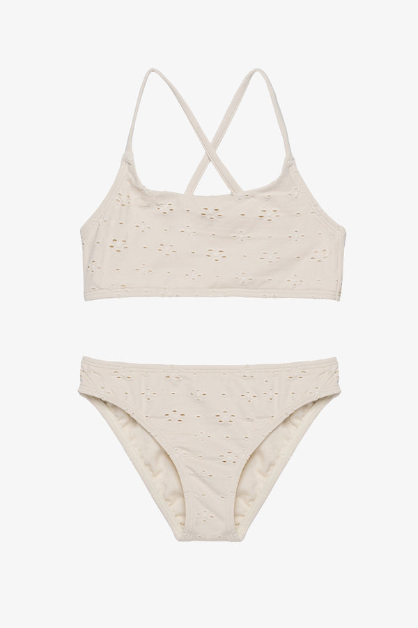 Girls Ivory Lace Bikini Set with Criss-Cross Straps