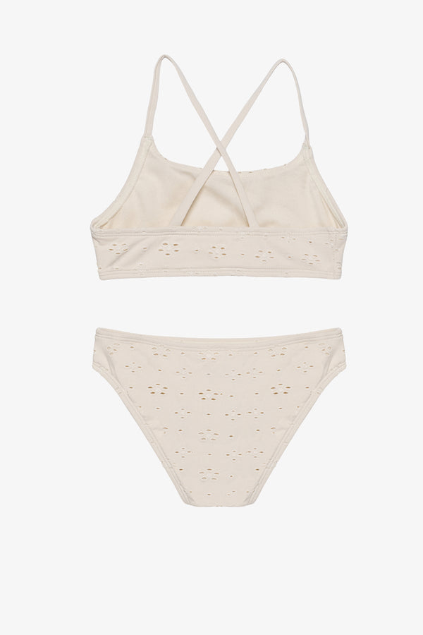 Girls Ivory Lace Bikini Set with Criss-Cross Straps