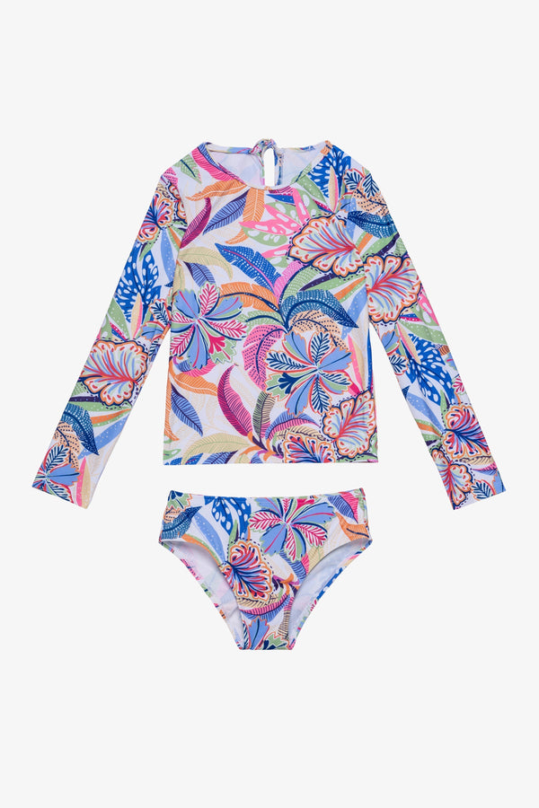 Girls Tropical Print Long Sleeve Rash Guard Set