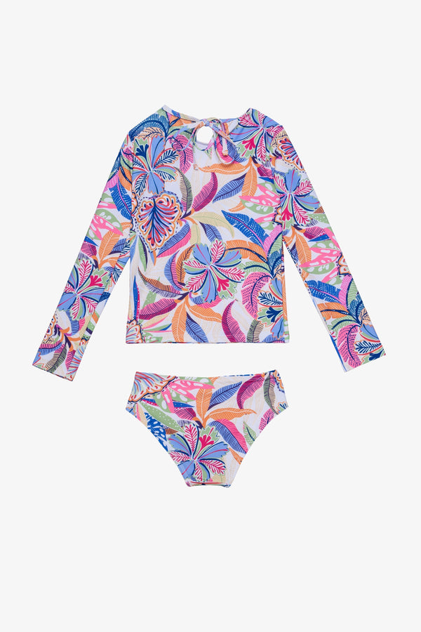 Girls Tropical Print Long Sleeve Rash Guard Set