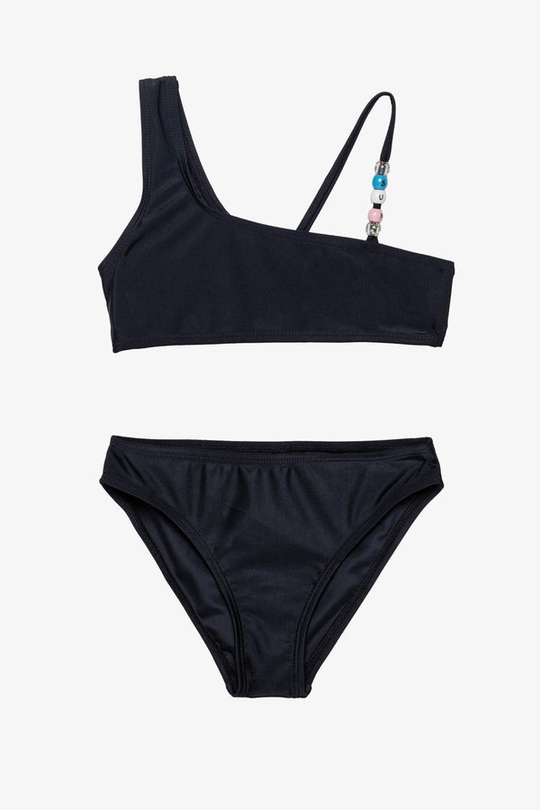 Sun Beading Asymmetrical Beaded Bikini Set-Black