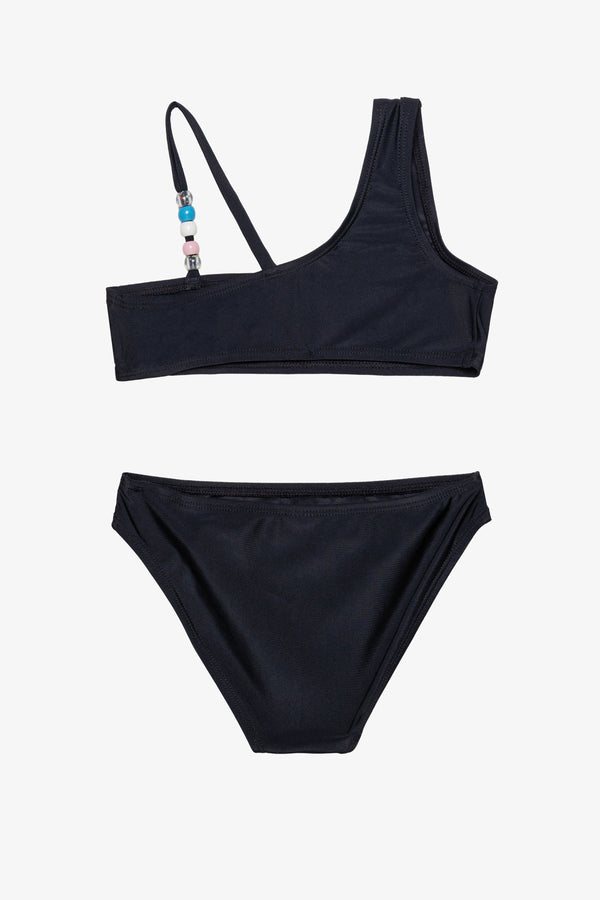 Sun Beading Asymmetrical Beaded Bikini Set-Black