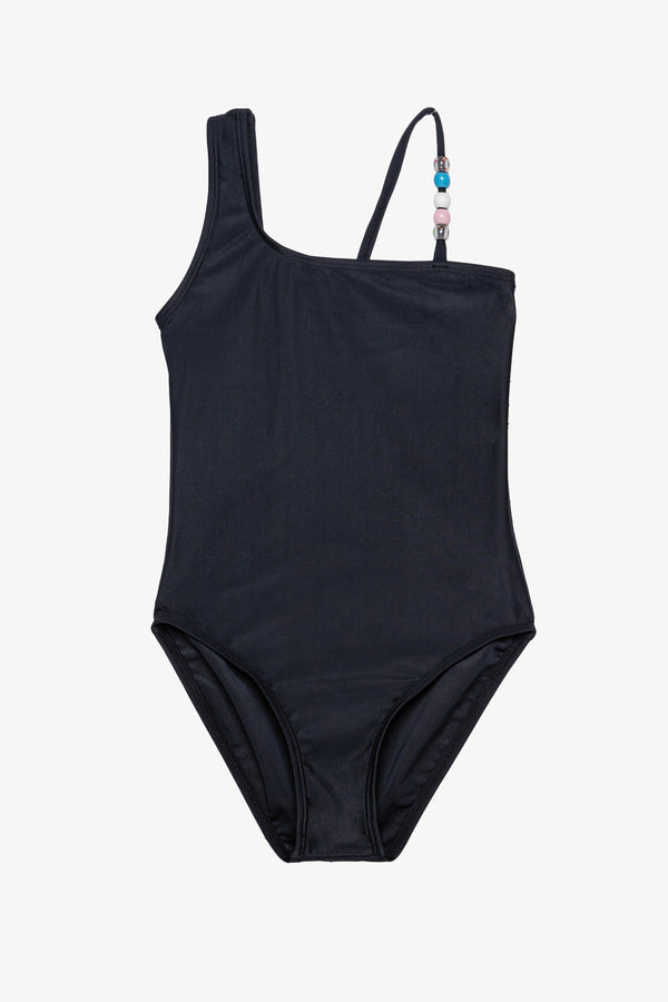 Sun Beading Asymmetrical Beaded One Piece-Black