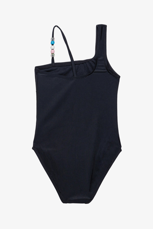 Sun Beading Asymmetrical Beaded One Piece-Black