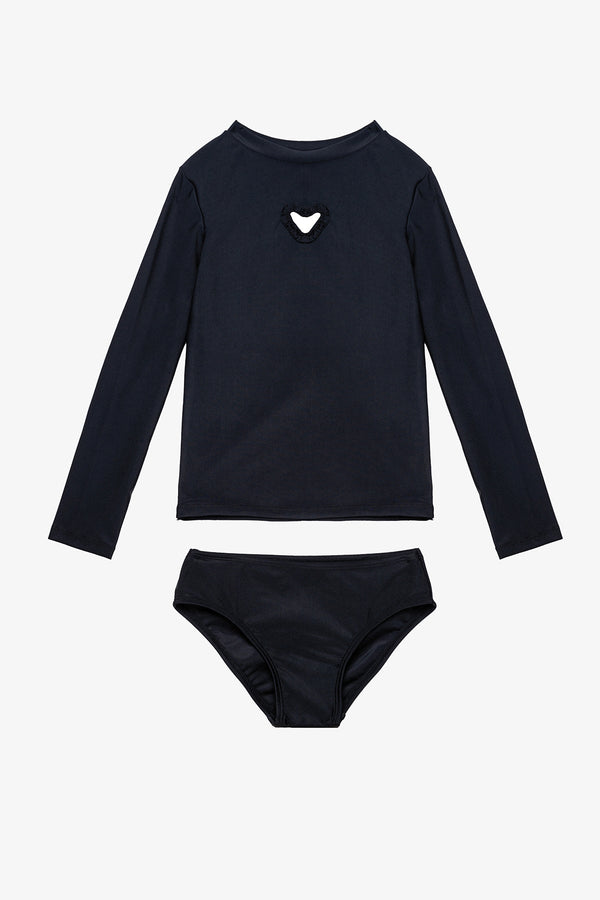 Girls Black Long Sleeve Rash Guard Set