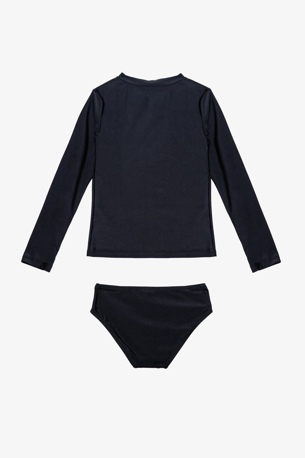 Girls Black Long Sleeve Rash Guard Set