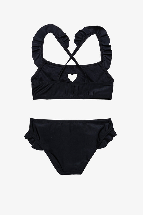 Girls Black Ruffle Criss-Cross Bikini Set