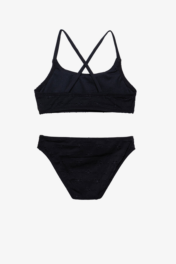 Girls Black Lace Bikini Set with Criss-Cross Straps