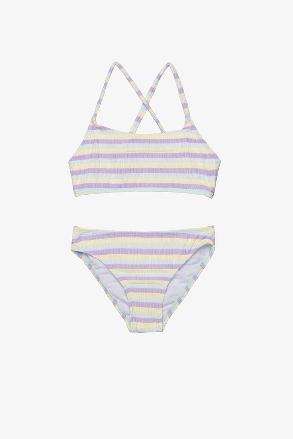 Girls Textured Criss-Cross Back Bikini Set– Multi