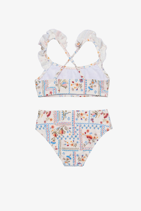 Girls Textured Floral Ruffle Bikini Set – Multi
