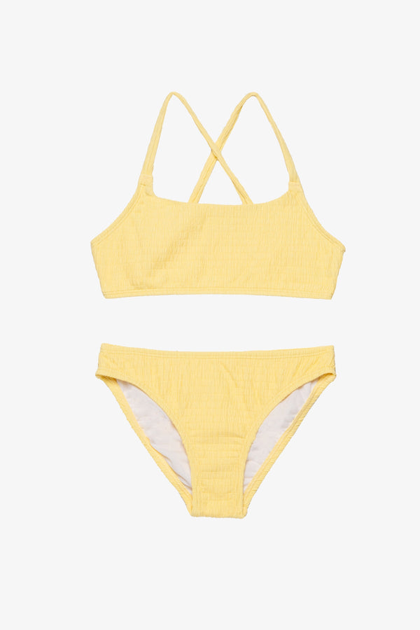 Neapolitan Textured Criss Cross Strap Swim Set-Yellow