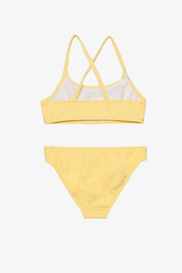 Neapolitan Textured Criss Cross Strap Swim Set-Yellow