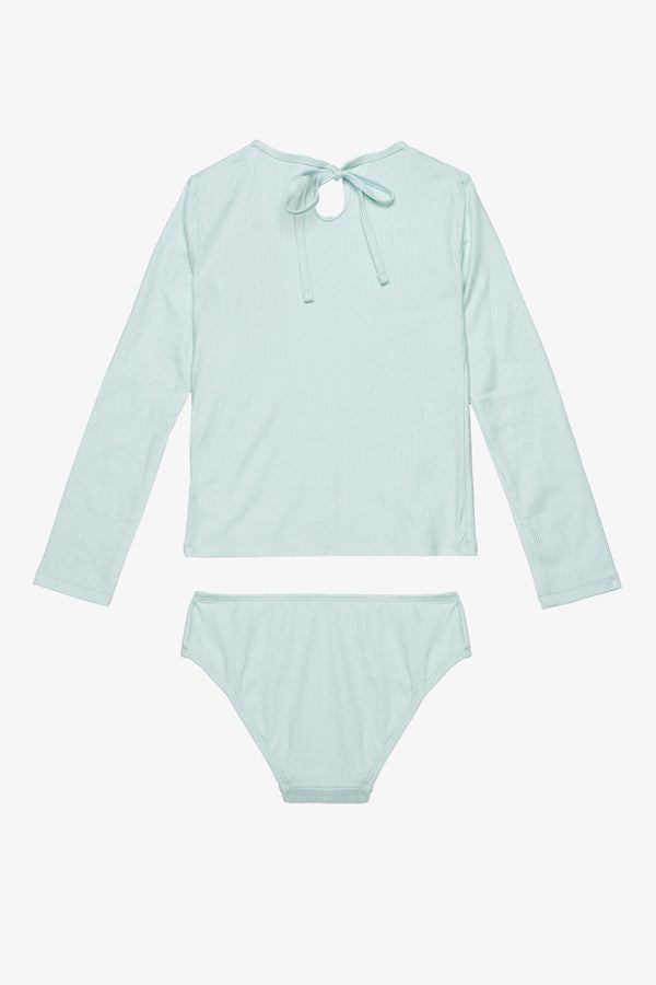 Girls Light Green Ribbed Long Sleeve Rash Guard Set