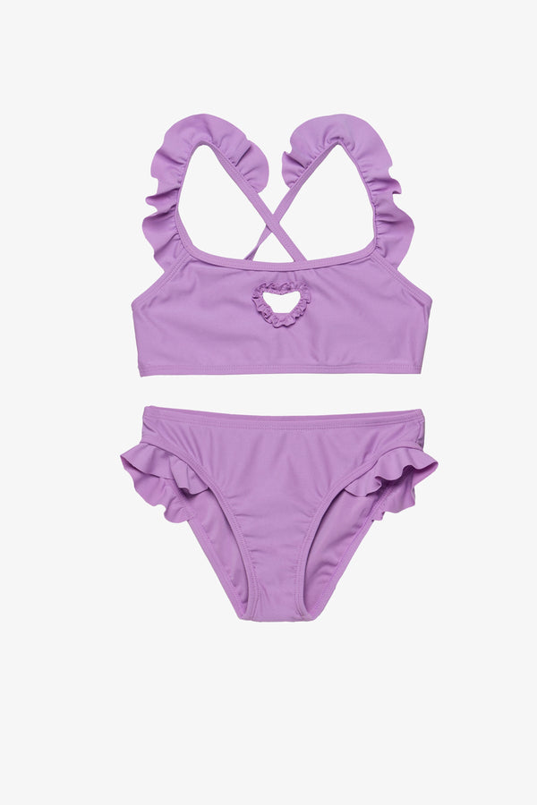 Girls Purple Ruffle Criss-Cross Bikini Set