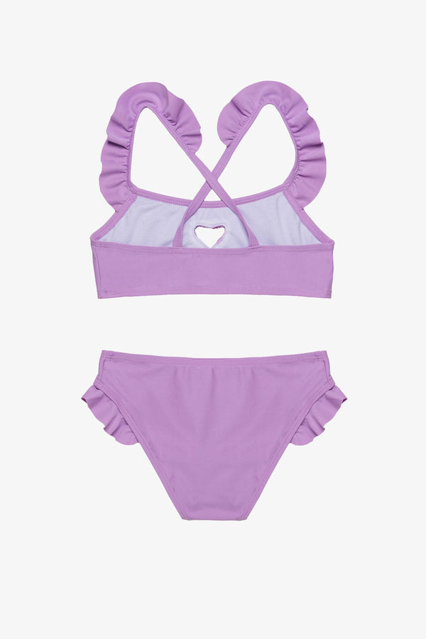 Girls Purple Ruffle Criss-Cross Bikini Set