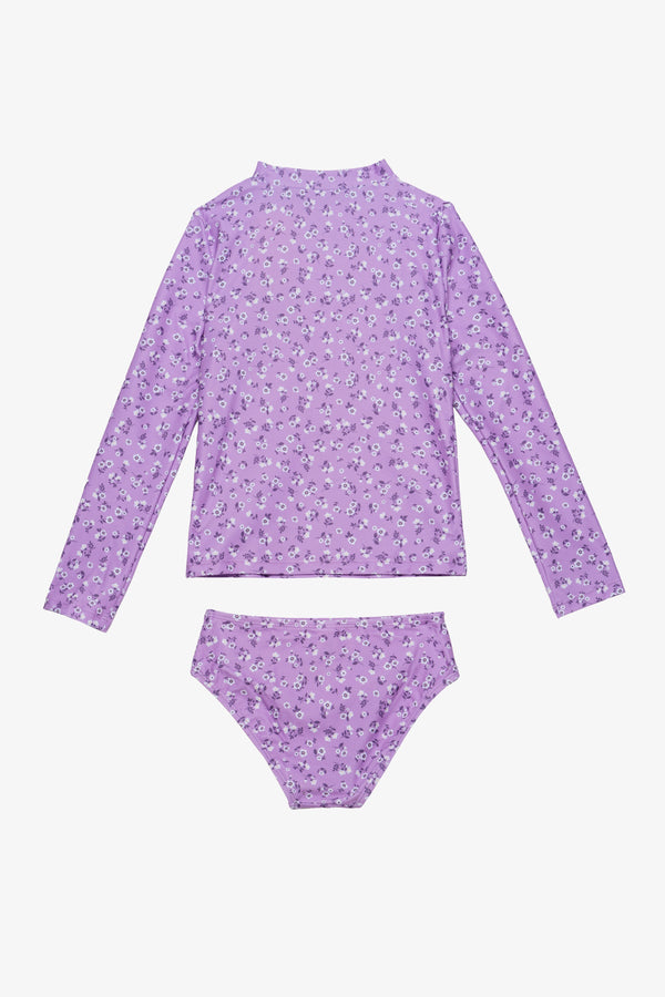 Girls Violet Floral Long Sleeve Rash Guard Set