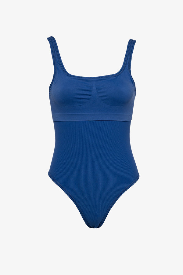 One Size One-Piece Swimsuit with Bust Support-Blue