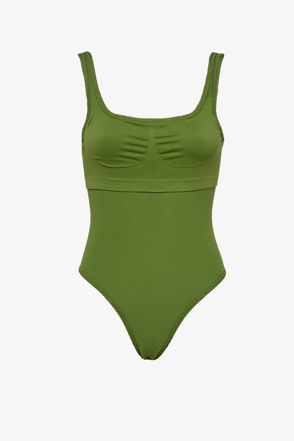 One Size One-Piece Swimsuit with Bust Support-Green