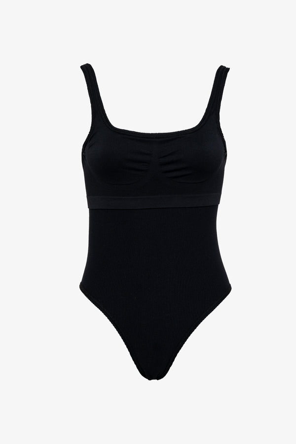 One Size One-Piece Swimsuit with Bust Support-Black