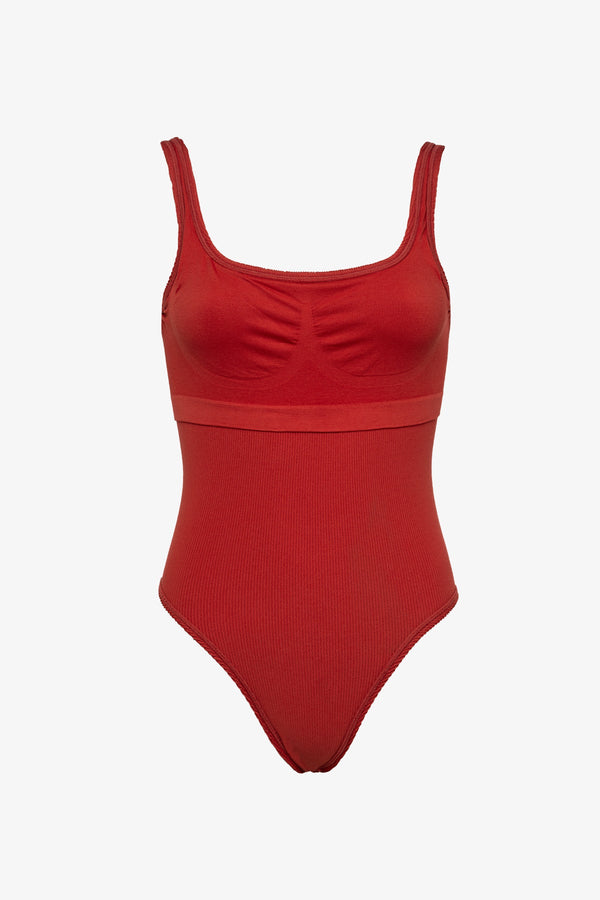 One Size One-Piece Swimsuit with Bust Support- Red