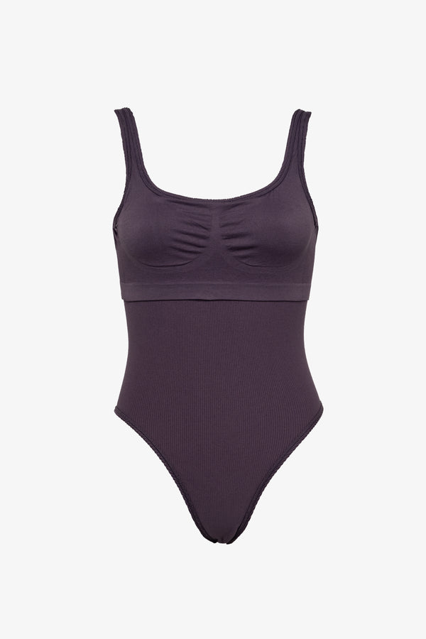 One Size One-Piece Swimsuit with Bust Support-Purple