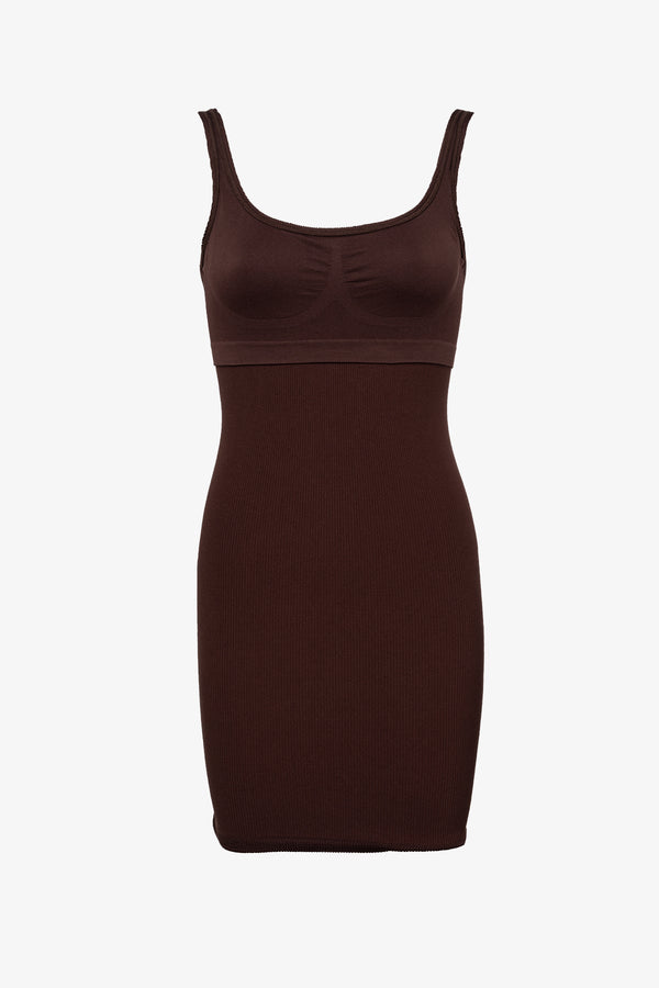 One Size Square Neck Mini Dress - Brown