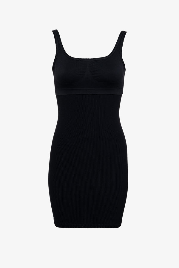 One Size Square Neck Mini Dress - Black