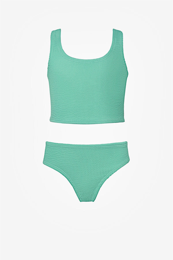 Girls Green Textured Bikini Set