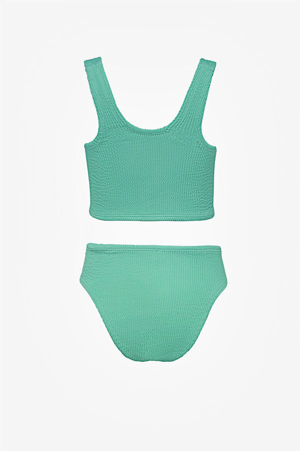 Girls Green Textured Bikini Set