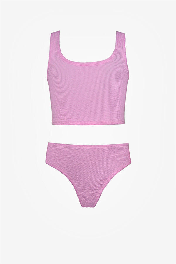 Girls Pink Textured Bikini Set