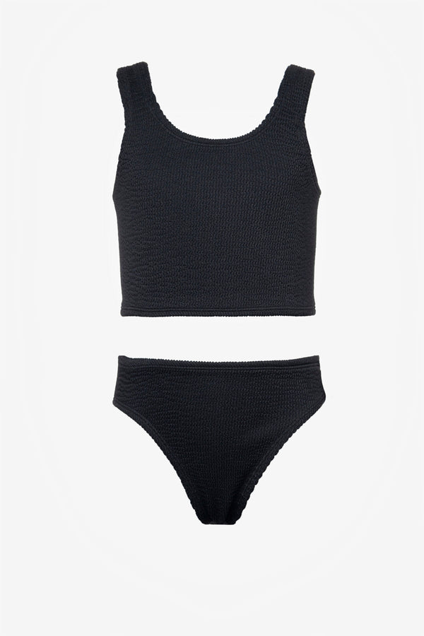 Girls Black Textured Bikini Set