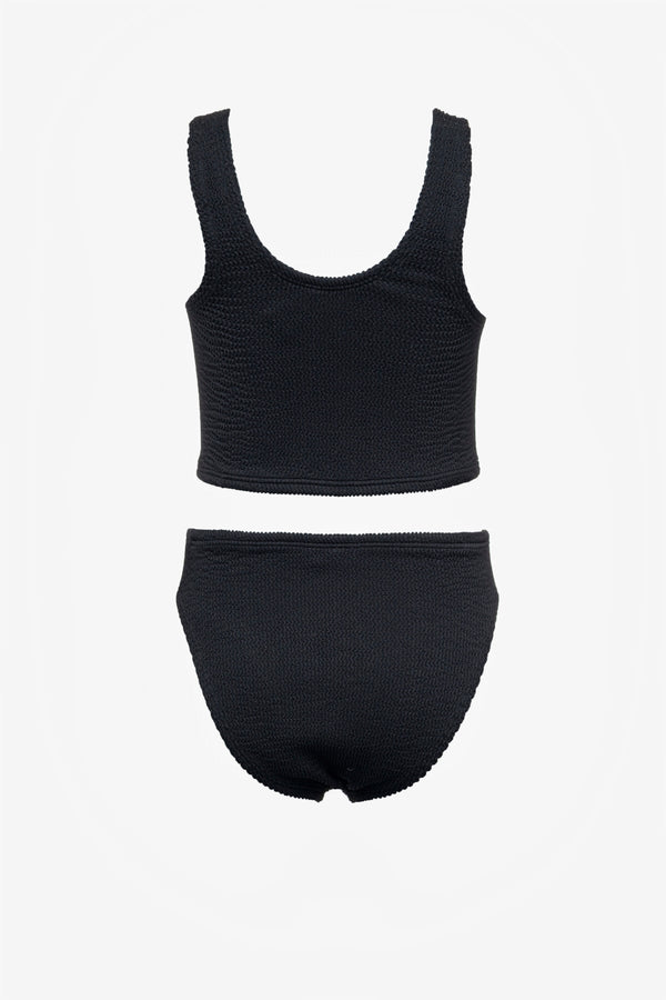 Girls Black Textured Bikini Set