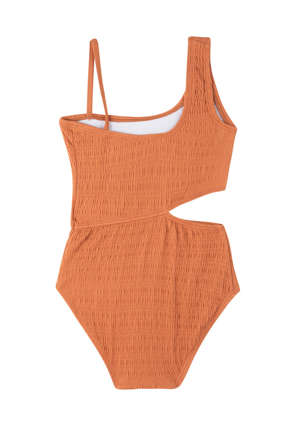 GIRLS ONE SHOULDER SWIMSUIT IN TERRACOTTA