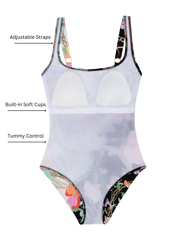 GOTTEX BEJEWELED SQUARE NECK ONE PIECE SWIMSUIT