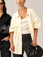 CREAM FRENCH TERRY OVERSIZED BUTTON-UP JACKET