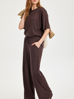 Americano Brown Ribbed Wide-Leg Trousers
