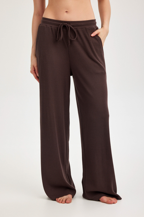 Americano Brown Ribbed Wide-Leg Trousers