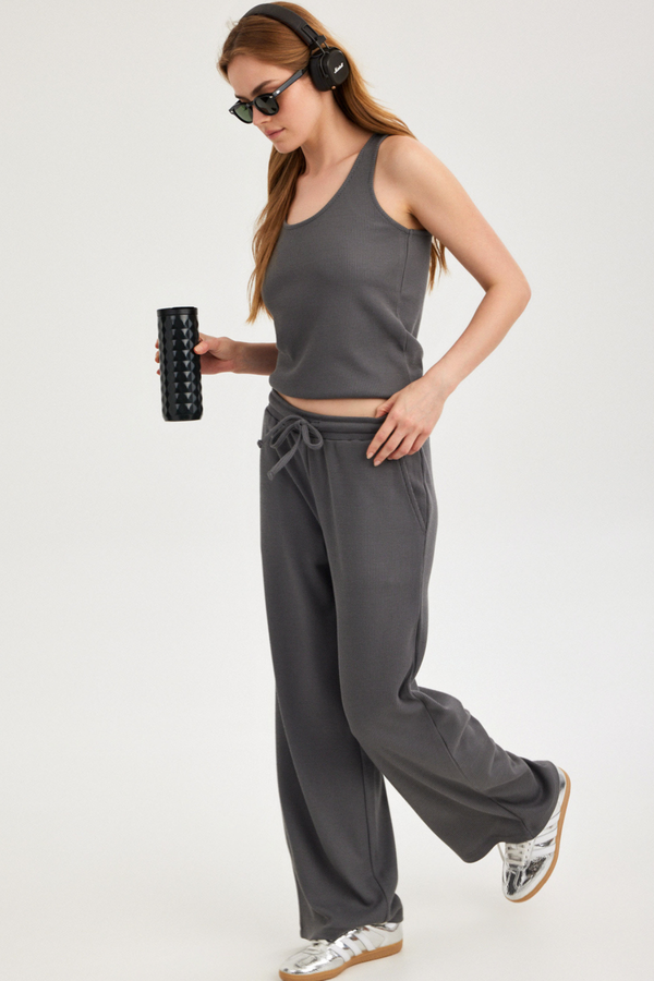 Dark Grey Waffle Tank Top